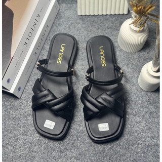 LANOES Sandal Platform Wanita Korean style Silang Tali Belakang Anti Slip Terbaru Kekinian 2025