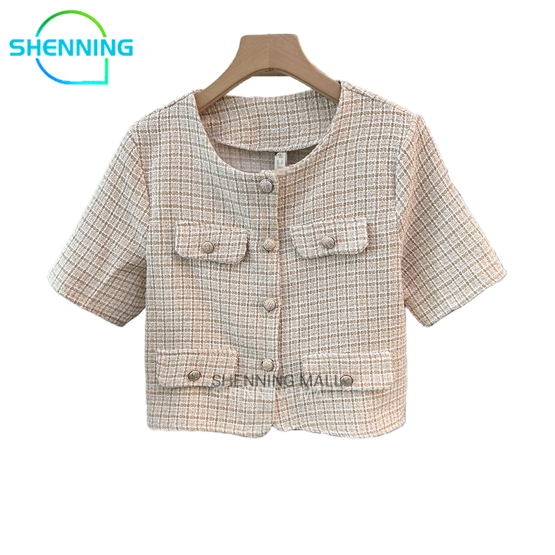 Shenning คาร์ดิแกนถักแขนสั้นถักนุ่มสไตล์เกาหลี Tweed Short Blazer กรุงเทพ