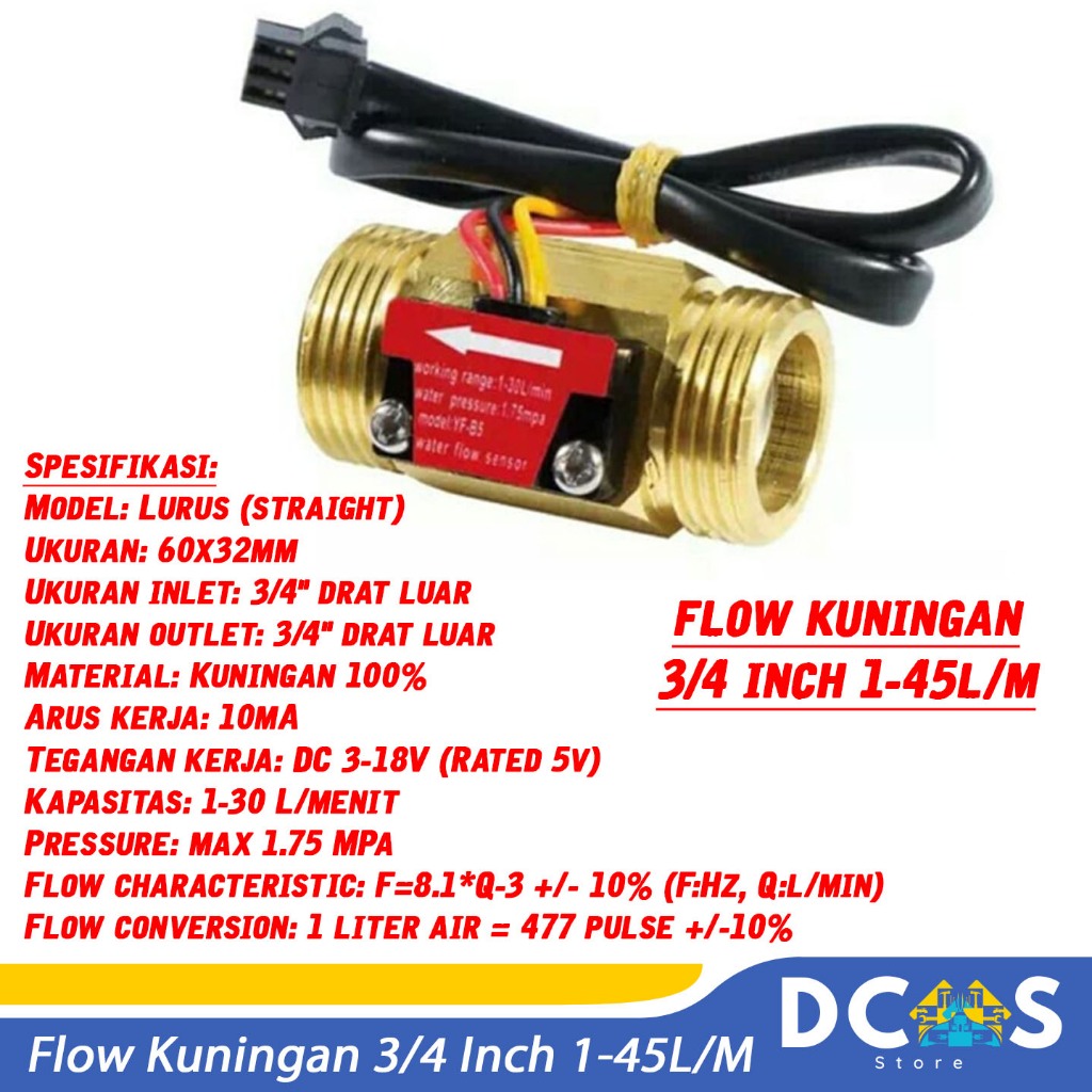 เซนเซอร์การไหลของน้ําทองเหลือง YF-B5 / YF-B6 3/4" / เซนเซอร์ไหล 3/4" 1-45L/m