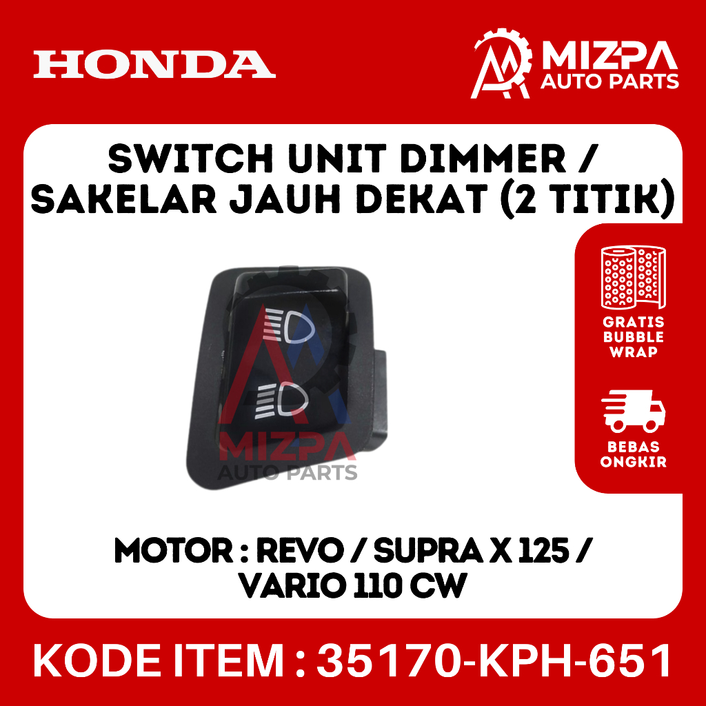 HONDA 35170-KPH-651 Switch Unit สวิตช์หรี่ไฟ Far Near 2 Point Revo Supra X 125 Vario 110 CW