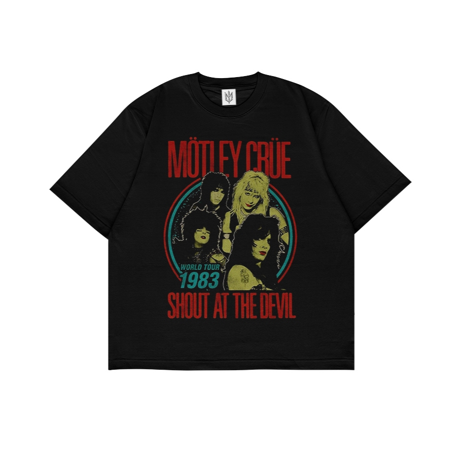 MOTLEY CRUE SHOUT AT THE DEVIL BAND PUNK เสื้อยืด | เสื้อยืด OVERSIZE สีดําสไตล์ Y2K VINTAGE BOOTLEG