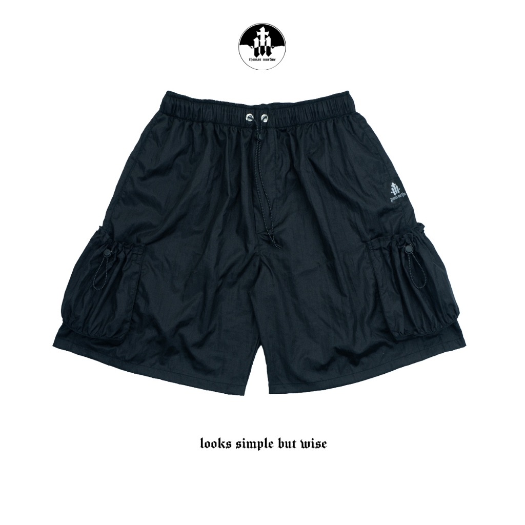 Thomas Murfine - Broadshort Nylon Cringkel Drawstring Pocket Unisex กางเกงขาสั้นระดับพรีเมียมอินเทรนด์