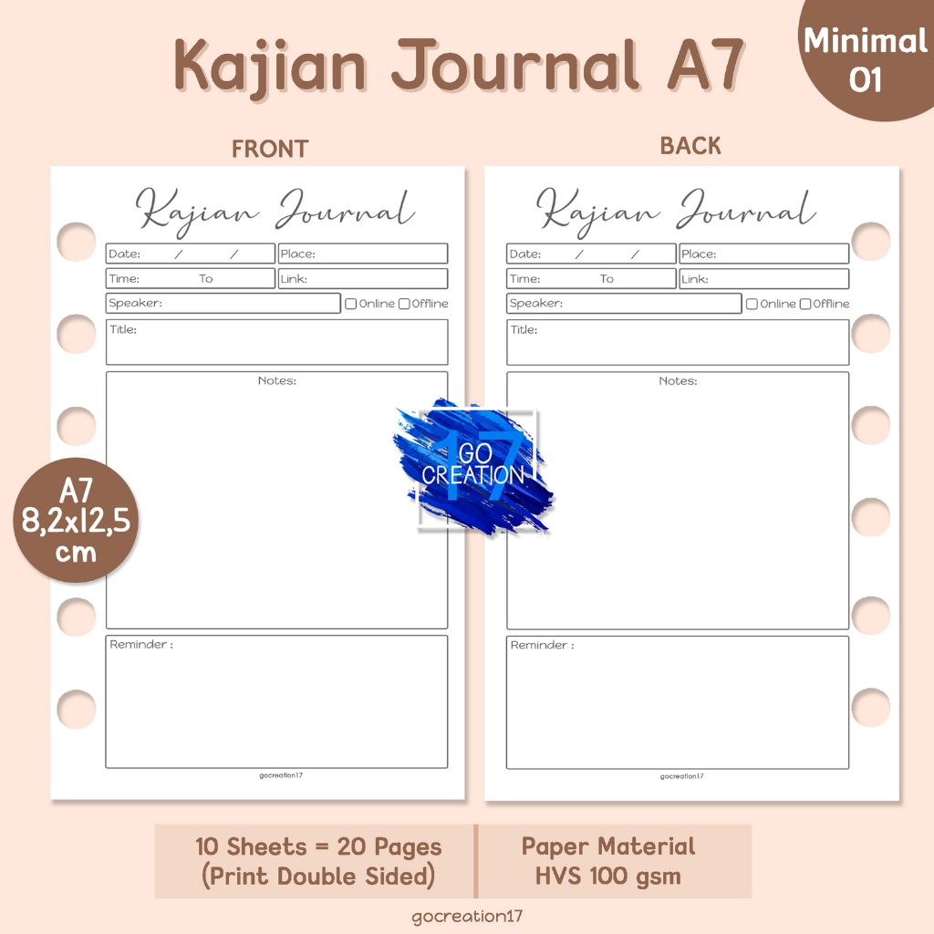 Planner Book Refill Paper Binder Study Journal Simple Minimalist A7