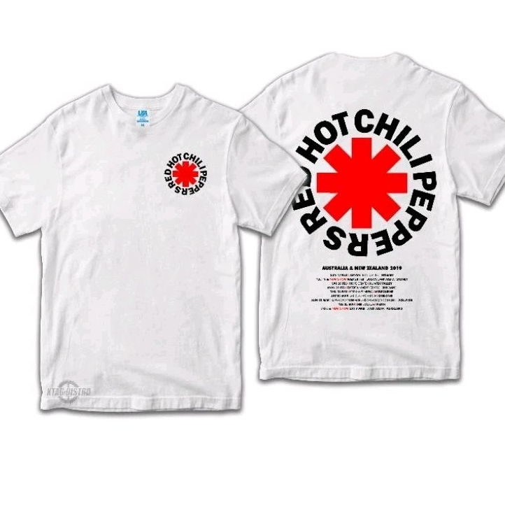 RED HOT CHILLI PEPPERS LOGO เสื้อยืดทัวร์สีขาว RHCP เสื้อยืดวงร็อคโลหะ