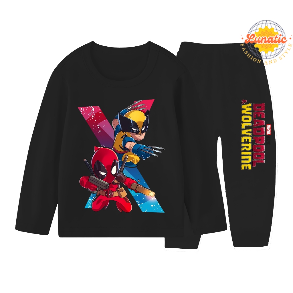 Piyama baju tidur lengan panjang anak laki-laki dan perempuan ukuran 1-10 tahun motif DEADPOOL X WOLVERINE