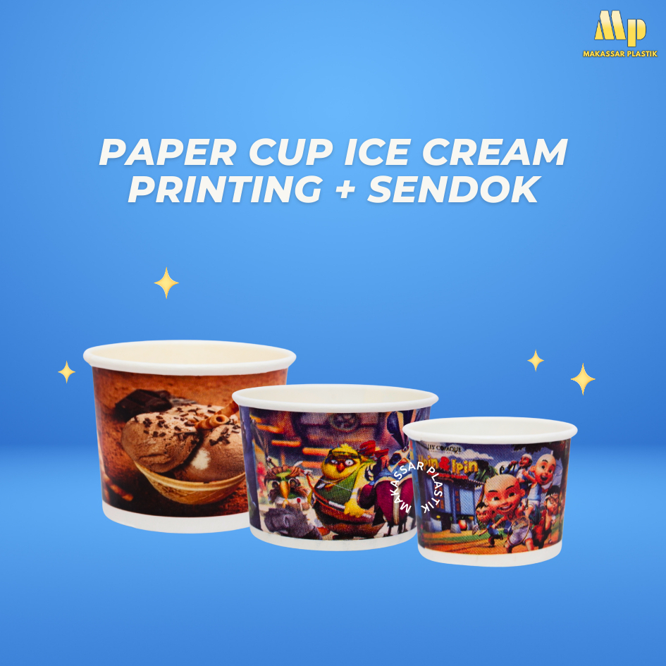 PAPER CUP ICE CREAM PRINTING + SPOON / PAPER ICE CREAM CUPS / PAPER ICE CUPS @50 ชิ้น