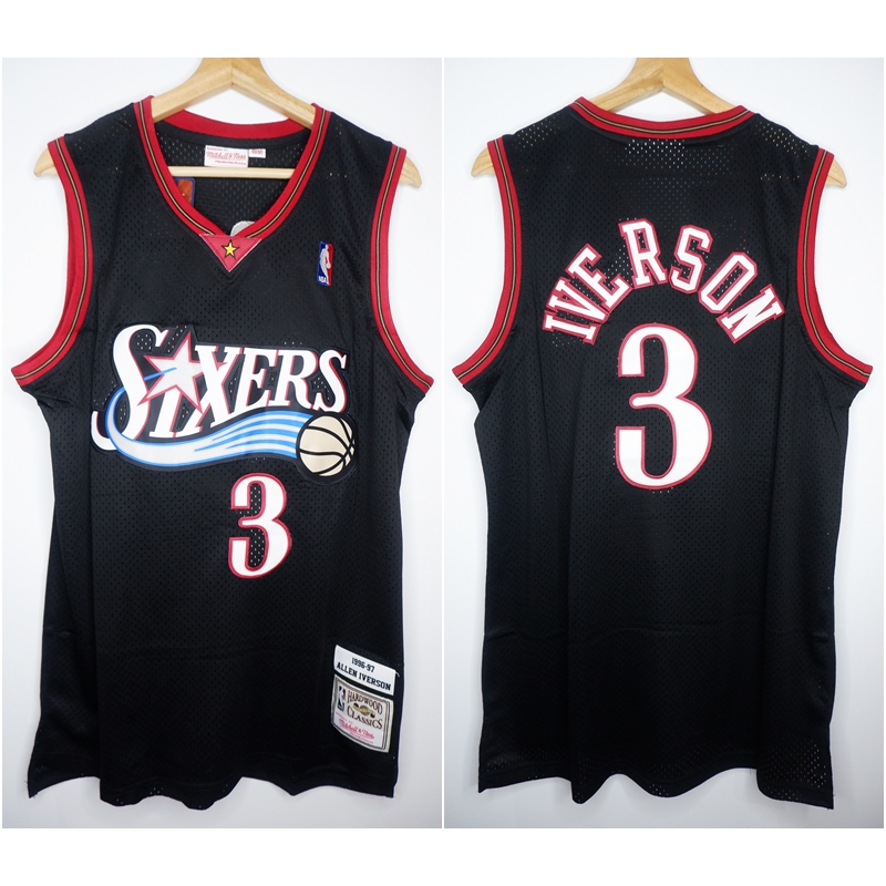 NBA CLASSIC HWC SIXERS 3 ALLEN IVERSON BLACK MITCHELL&NESS BASKETBALL JERSEY