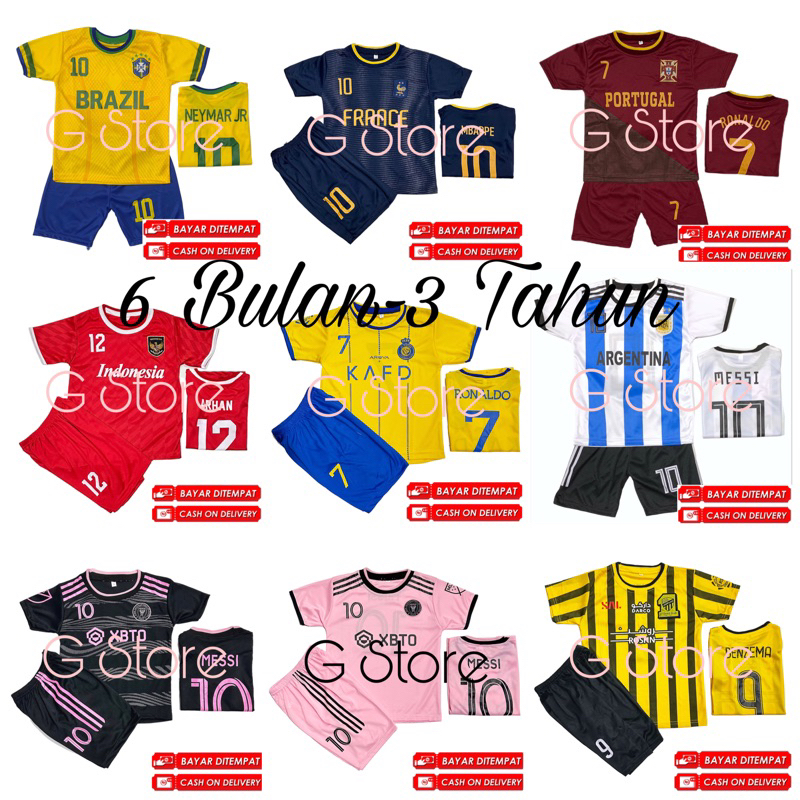 ชุดฟุตบอลสําหรับเด็กอายุ 6 เดือน-3 ปี club ronaldo messi neymar mbappe arhan benizema ชุดใหม่ล่าสุดคุณภาพเสื้อฟุตบอลชายเสื้อผ้าฟุตซอล