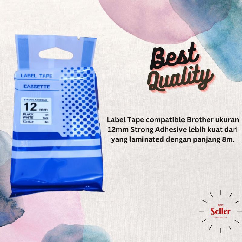 เทปฉลาก tze 231 tze231 12mm รองรับ brother สีดําบนสีขาว