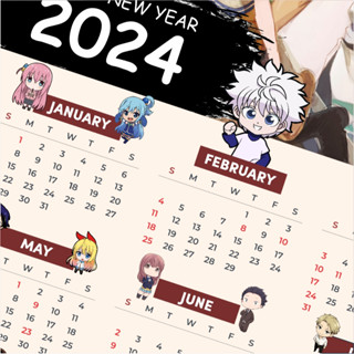 ปฏิทิน 2024 - A4 โปสเตอร์อนิเมะ ครบชุด - 2024 ปฏิทินวันพีช ล็อคสีฟ้า Kimetsu no Yaiba Demon Slayer Tokyo Revengers Genshin Impact Haikyuu Jujutsu Kaisen