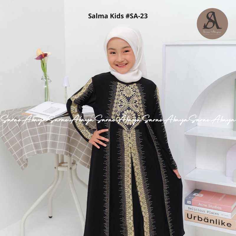 Sarae Abaya Salma ตุรกีเด็ก #SA-23 เลื่อมปัก Ceruty Gamis สําหรับเด็ก ราคาถูก สวย น่ารัก หรูหรา