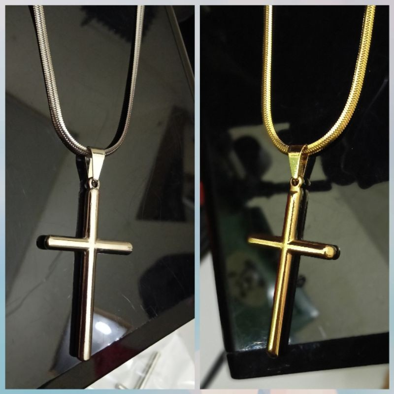 ROUND FINE EEL TITANIUM NECKLACE CROSS PENDANT / TITANIUM สร้อยคอสําหรับผู้ชายและผู้หญิง