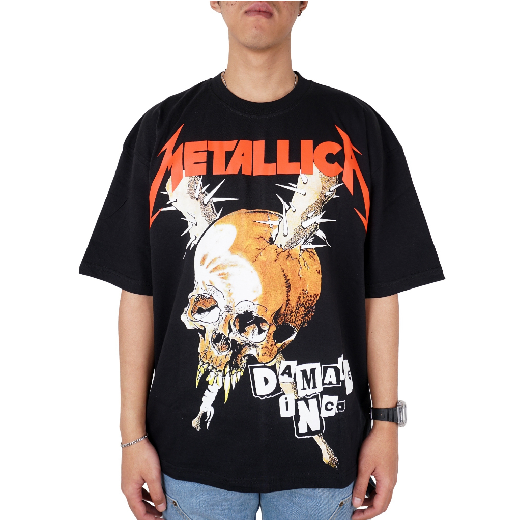 Kkontener Metallica Damage Inc Black Oversize Tee เสื้อยืด Kaos