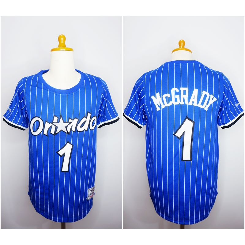 ORLANDO 1 TRACY MCGRADY BLUE STRIPESLEEVE BASKETBALL JERSEY MITCHELL&NESS