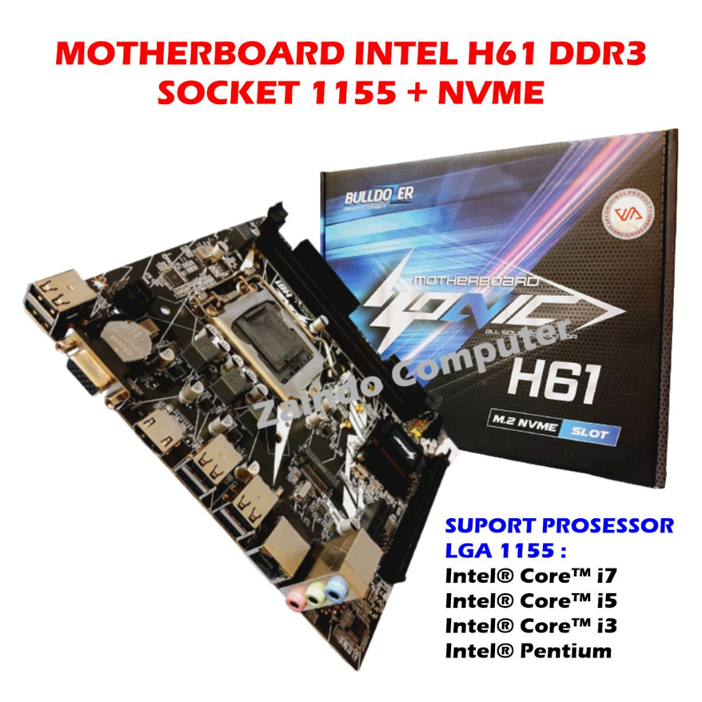 BULLDOZER H61 SLOT M2 SOCKET 1155 DDR3 เมนบอร์ด BULLDOZER INTEL H61 รับประกัน 1 ปี