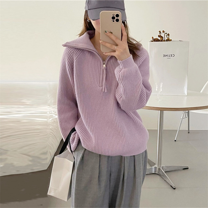 คุณภาพสูง ZIPPER หมวกเกาหลี CARDIGAN SWEATHER เกาหลี SWEATER ผู้หญิง PREMIUM KNIT MATERIAL