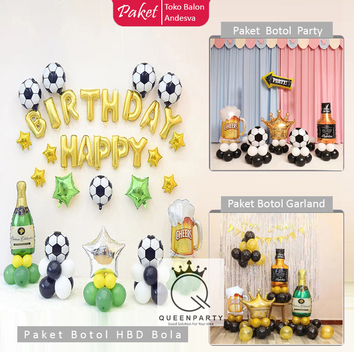 แพ็คเกจตกแต่งลูกบอลปาร์ตี้ HBD / ขวดปาร์ตี้ ชุดตกแต่งลูกโป่ง / แพ็คเกจตกแต่งลูกโป่ง HBD ลูกบอลแก้วปา