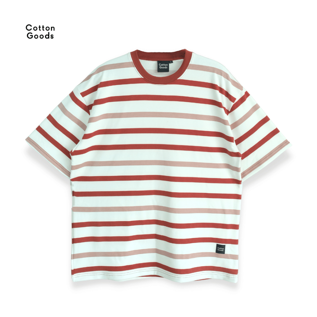 Cotton Goods เสื้อยืดลายทางขนาดใหญ่สามสี Baby Terry Gino White Maroon Red Tees