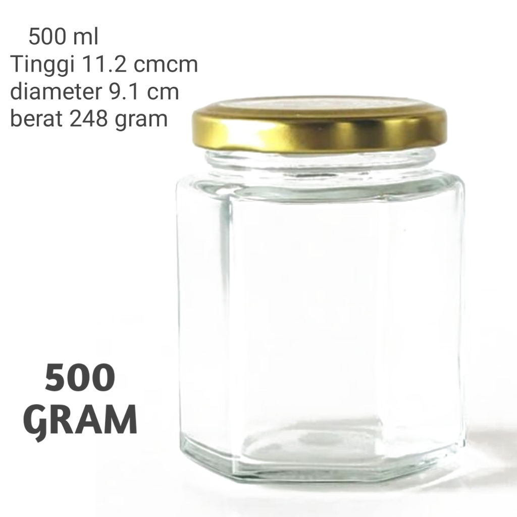 500ML ขวดแก้ว Haxegonal 500ml ฝาทอง / ขวดแก้วหกเหลี่ยม