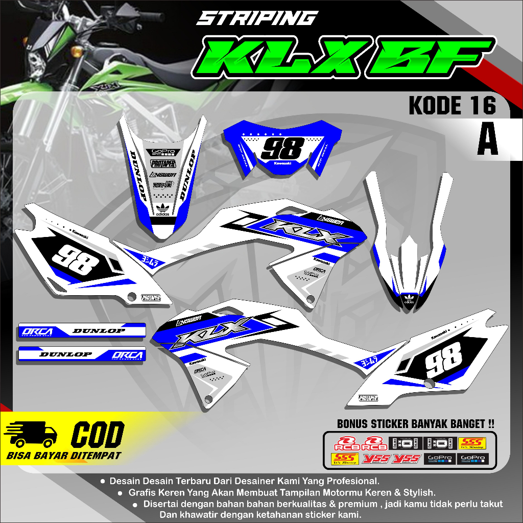 Semi Full KLX Striping Sticker 150g/BF/SE Supermoto Motif Cool MTP รหัส 16 - วัสดุหมึกป้องกันการซีดจางอยู่ได้นานถึง 3 ปี