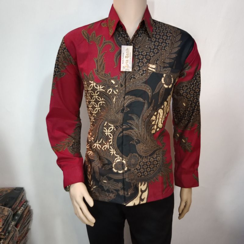 Merah ผ้าบาติก ARTA motif MAHESSA ABANG ของแท้ ARTA ผ้าบาติก แขนยาว รหัส SUPER 008 ลิตร ผ้าบาติก พรีเมี่ยม ผ้าบาติกผู้ชาย สีแดง ori 10.10 23 ผ้าบาติกพิเศษ ผ้าบาติก ขายส่งล่าสุด l