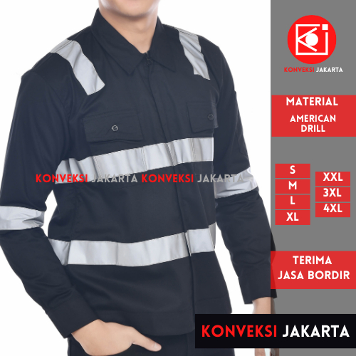 Kemeja HITAM สีดําแขนยาวความปลอดภัย Mining Project Uniform Wearpack เสื้อ