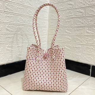 Tas Anyaman Jali Motif Tas Belanja Wanita Motif Merah Gold Premium Muat 5kg