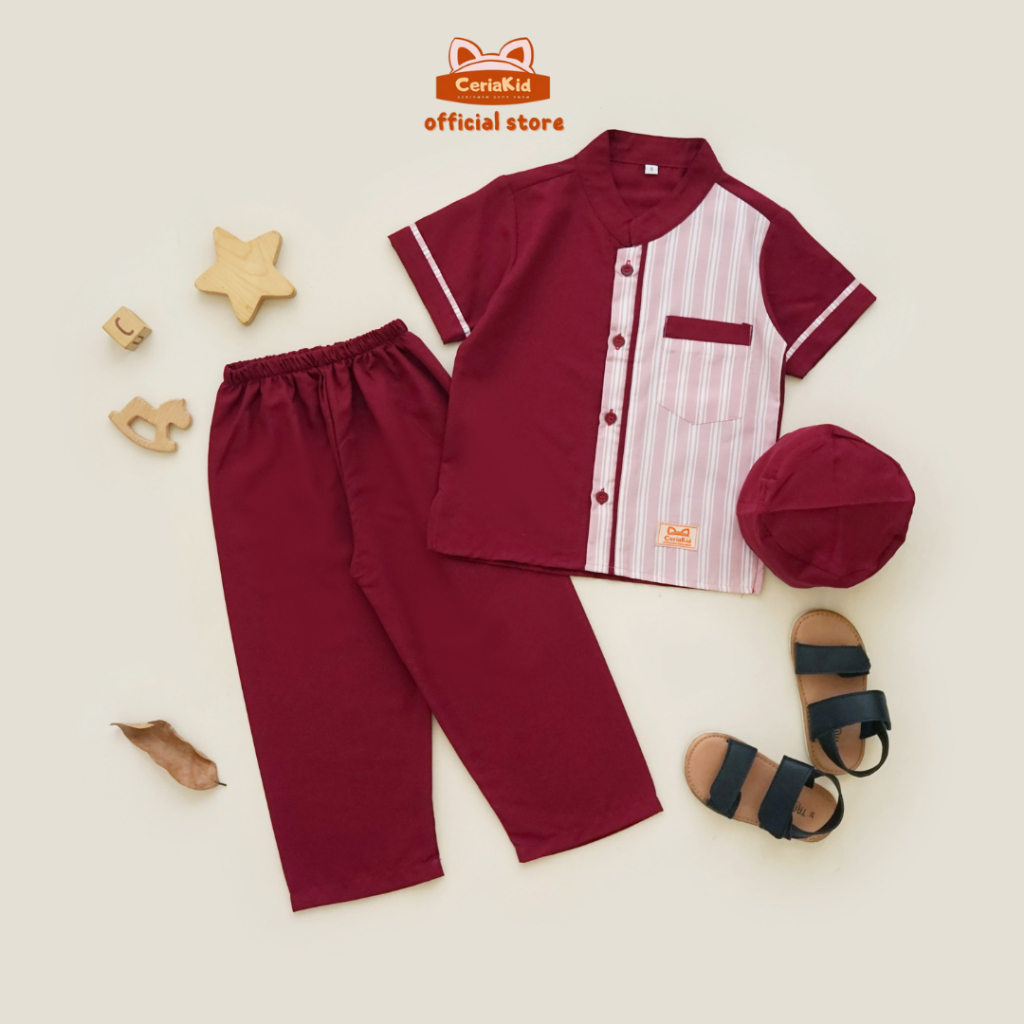 [Ceriakid] Koko Kurta Kids Suit Shirt Pants Peci Canarya 0 1 2 4 5 6 7 8 9 ปี