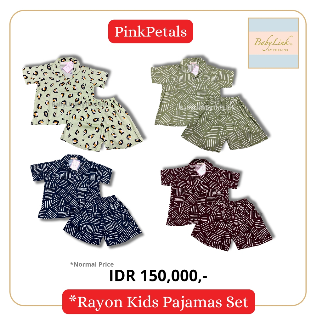 RAYON KIDS PAJAMAS SET, SHORT PANTS, PAJAMAS, PETALS สีชมพู
