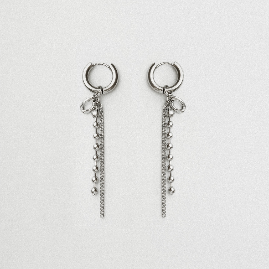 Arnaé Archive Ball Chain พู่ Hoop ต่างหู Unisex Anti-Rust ต่างหู