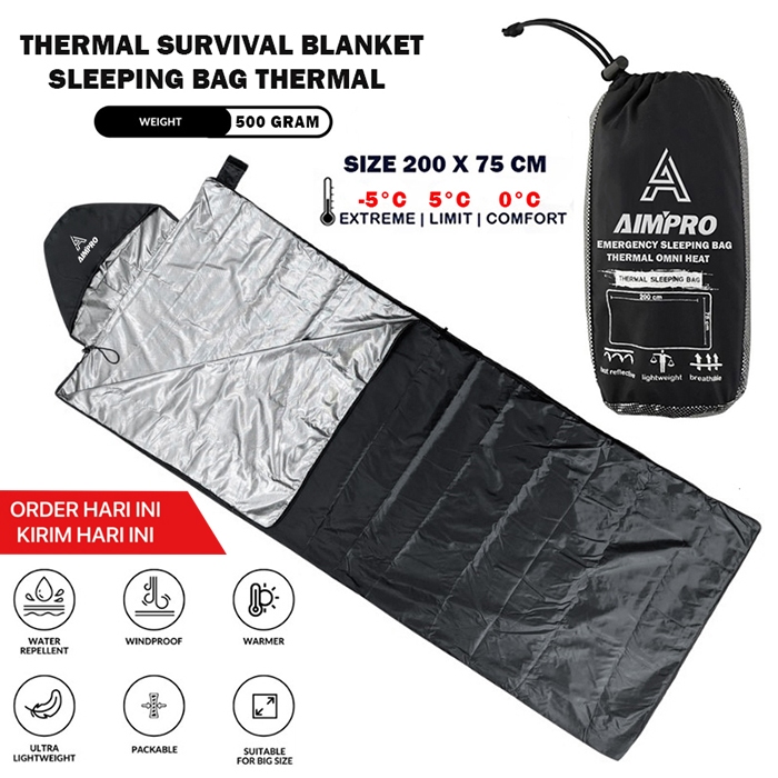 AMPRO SLEEPING BAG THERMAL BLANKET EMERGENCY BLANKET - ถุงนอน ULTRALIGHT Thermal BLANKET - Quality Mat Model Thermal Omni Heat Sleeping Bag