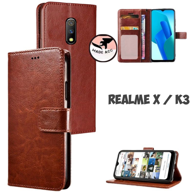 REALME X / K3 Casing wallet flip cover เคสหนัง หนังพรีเมียม