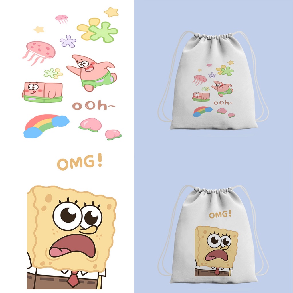 Spongebob การ์ตูนเด็กผ้าใบ Drawstring Bag กระเป๋านักเรียน