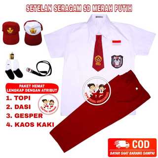 Setelan Super Lengkap Seragam Sekolah SD Laki laki Baju Pendek Celana Panjang Cowok Kelas 1 – 6 SD