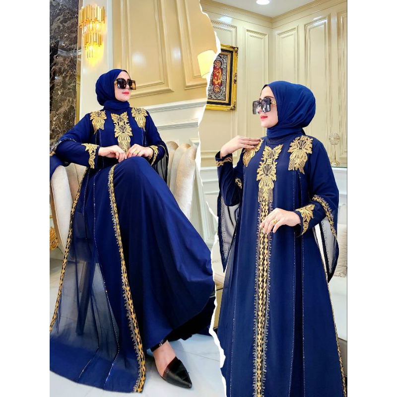 HITAM TURKEY ABAYA GAMIS EMBROIDERED RAFFLESIA สีดําและสี