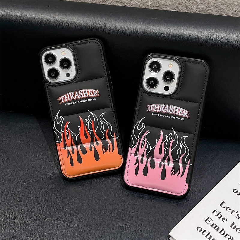 กรณีปลอก PUFFER AIRBAG SOFTCASE 3D สเก็ตบอร์ดยี่ห้อ THRASHER FIRE IPHONE 11 12 13 14 15 PRO MAX PROM