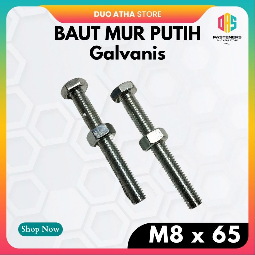 M8x65 น็อตโบลต์ M8 X 65 BMP สังกะสี สีขาว