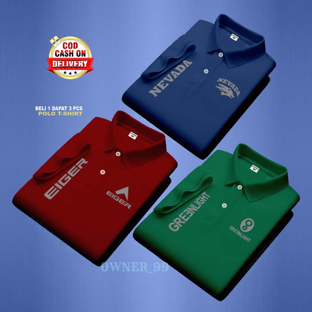 ซื้อ 1 แถม 3 ชิ้น.!! Distro Polo Shirt Text Logo Agr > Nevada > Greenlight > ซ้ายขวาสีเงิน | เสื้อคอ