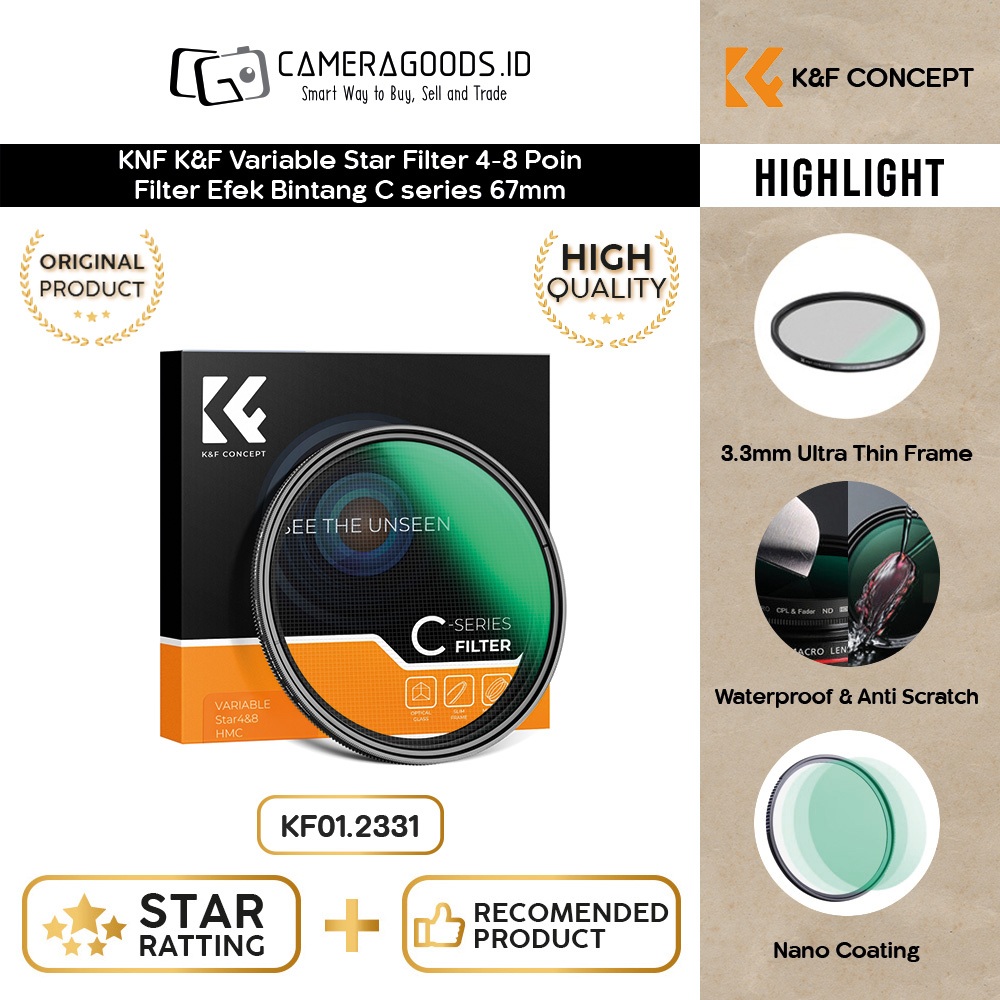 KNF K&F Variable Star Filter 4-8 Points Star Effect Filter Cseries 67mm - KF01.2331
