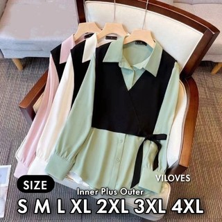 Premium Series VILOVES Kemeja Rompi Inner Outer Blouse Vest Kemeja Kerja Ootd mbo Ukuran Jumbo Size S M L XL 2XL 3XL 4XL XXL XXXL  XXXXL 2L 3L 4L 5L  Atasan Wanita Big Size Blouse Korea Over Size