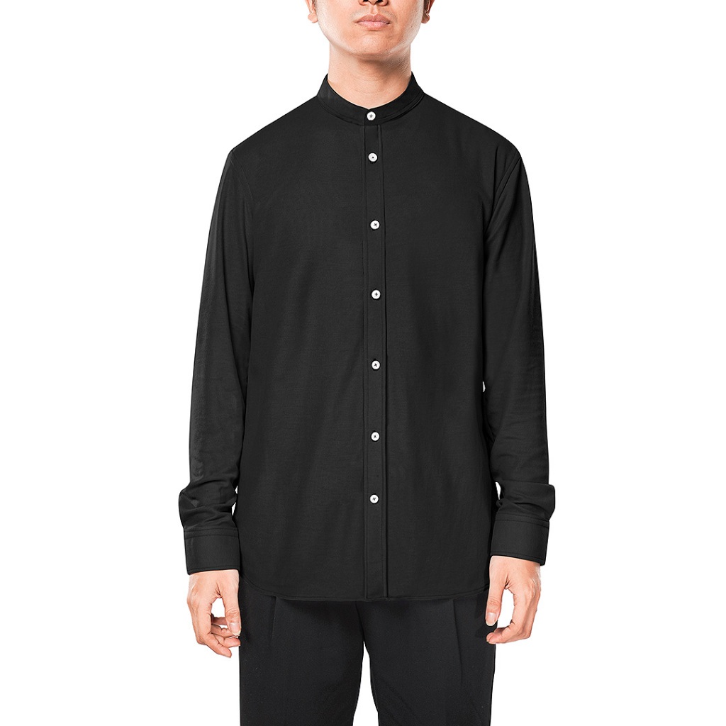 KASUAL เสื้อเชิ้ตผู้ชาย Oxford สีดำ แขนยาว