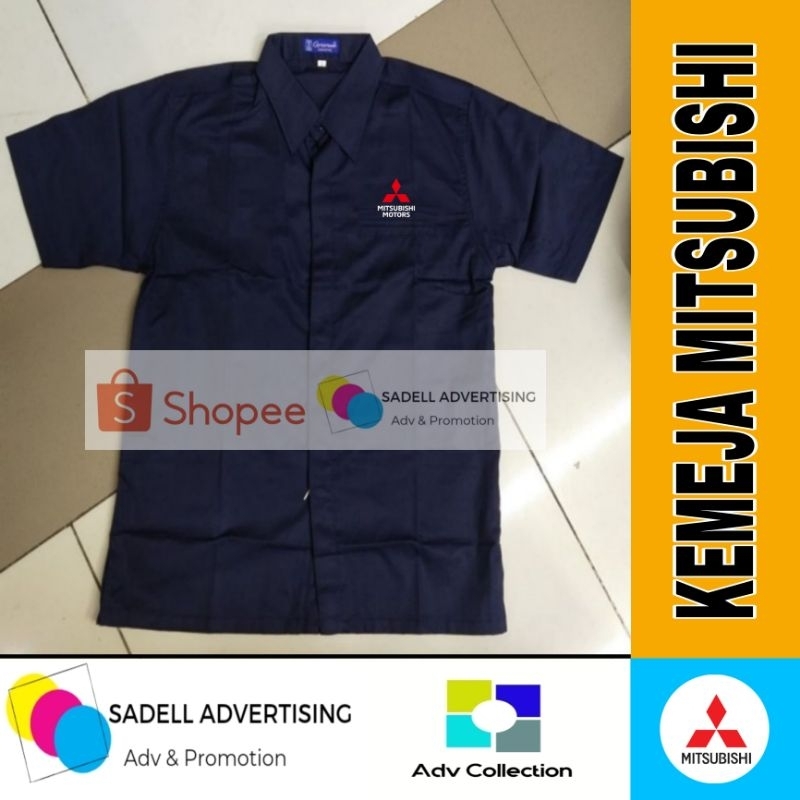 KEMEJA MITSUBISHI MOTORS เสื้อ Mitsubishi Motors Navy Short Sleeve ปัก Mens Uniform