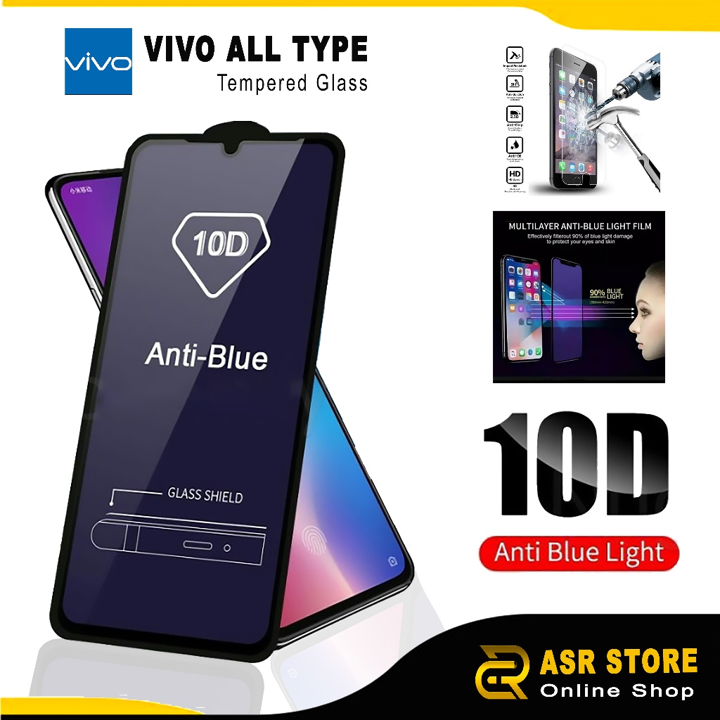 LAYAR กระจกนิรภัย 10D Anti Blue เต็มหน้าจอ Vivo Y02, Vivo Y16, Vivo Y17, Vivo Y17s, Vivo Y27 4G, Viv