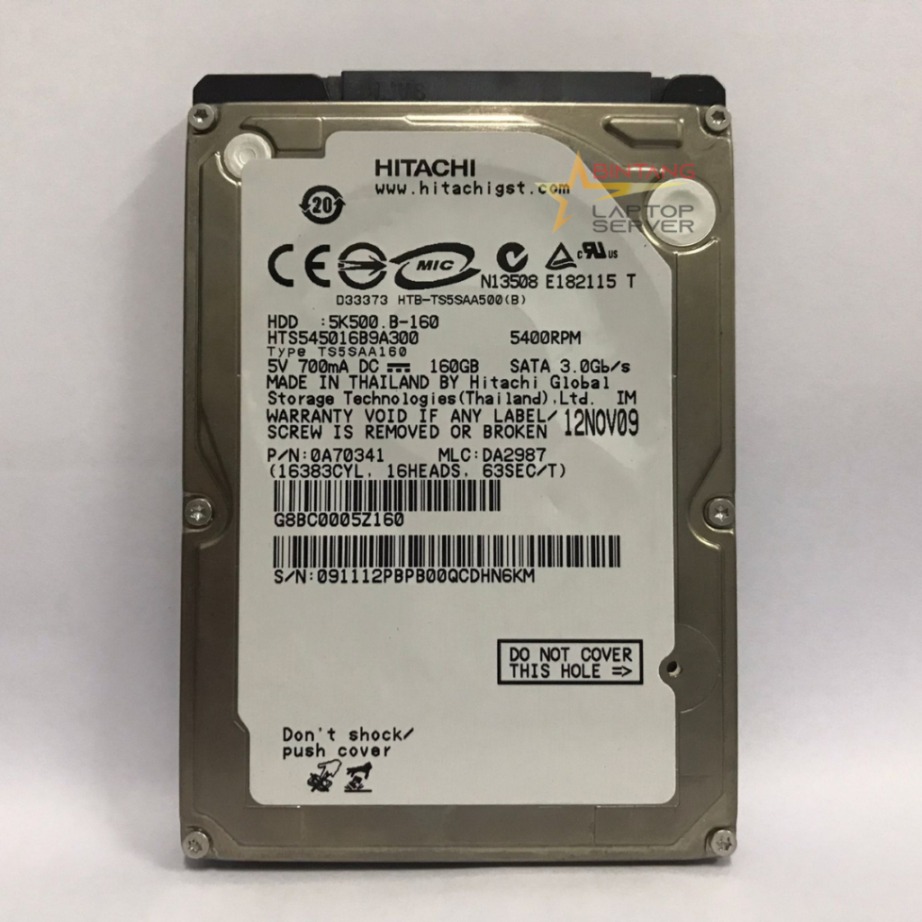 ฮาร์ดไดรฟ์ HDD ของ Hitachi HGST 160GB SATA III 2.5" นิ้ว 7200RPM มือสอง