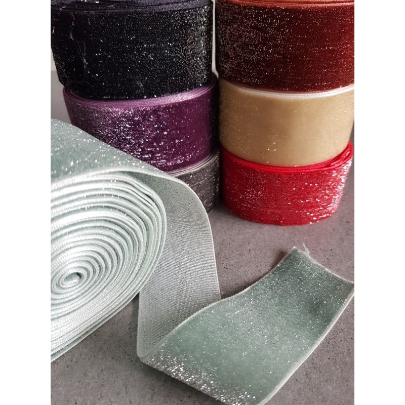 PG-444 ริบบิ้นกํามะหยี่แวววาว 1.5 นิ้ว ขายต่อหลา (90 ซม.)