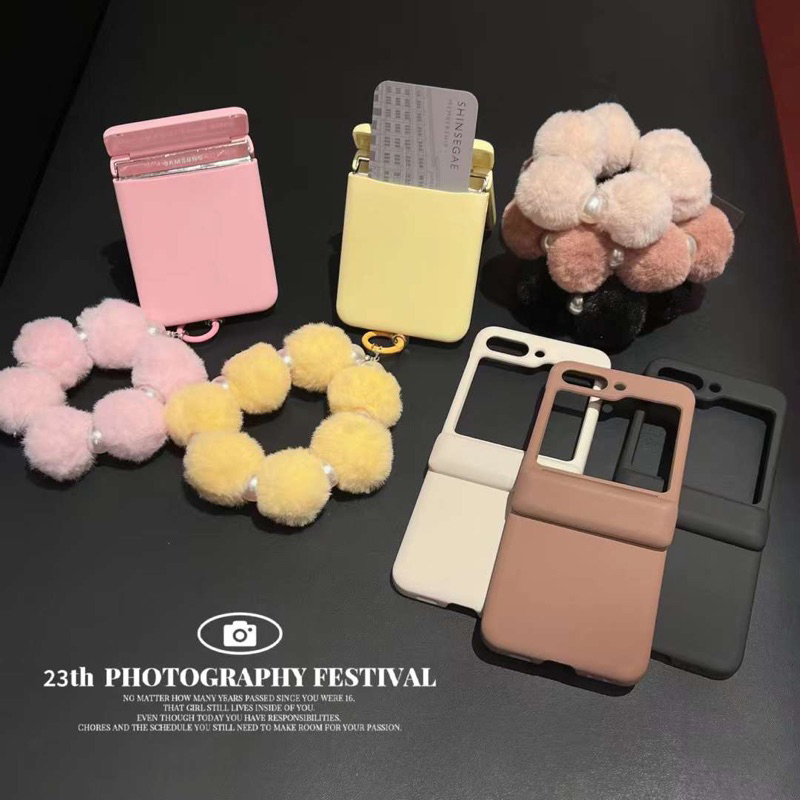 SAMSUNG HP GANTUNGANใหม่น่ารักกรณีZflip8 Super Soft Chain Simple Cardกระเป๋าธรรมดาสีพาสเทลสีเหลืองสี