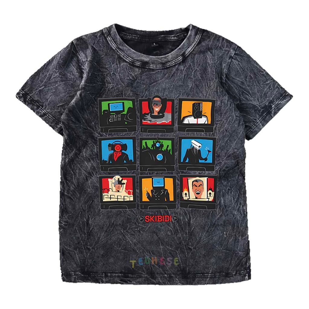 (ชื่อฟรี) Childrens WASHED TOP T-SHIRT with SKIBIDI TOILET character motif, วัสดุผ้าฝ้ายพรีเมี่ยม 24s