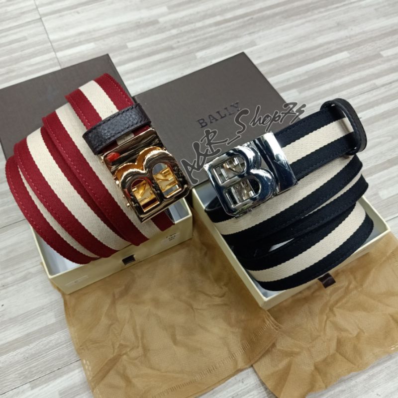 เข็มขัด Bally Logo B พร้อมรางหัวเข็มขัดหนังนําเข้า