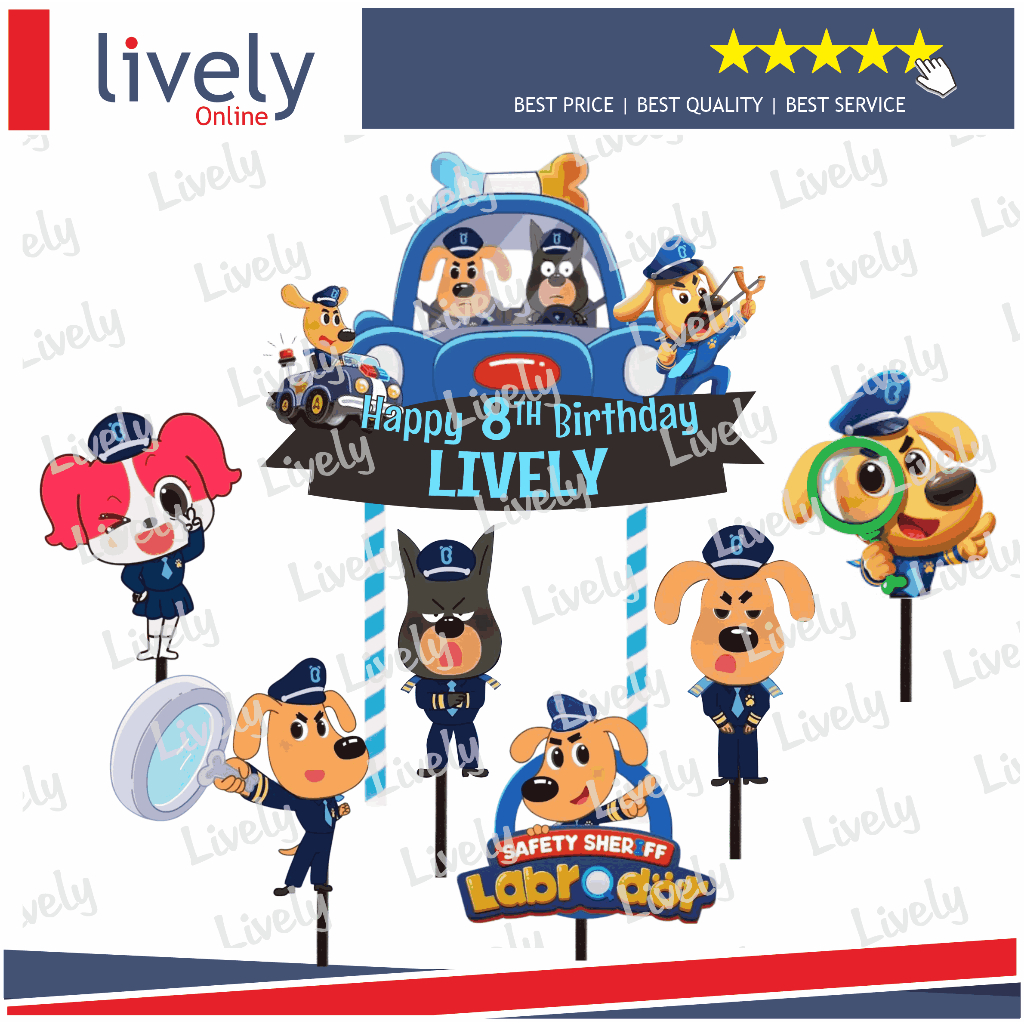 Custom NAME เค้ก TOPPER CHARACTER POLICE LABADOR SHERIFF HAPPY BIRTHDAY BIRTHDAY CAKE DECORTATION