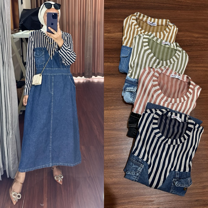 MIDI กางเกงยีนส์สตรี STRIPE COMBINATION P00790.3 ใหม่ล่าสุด COOL และ VIRAL